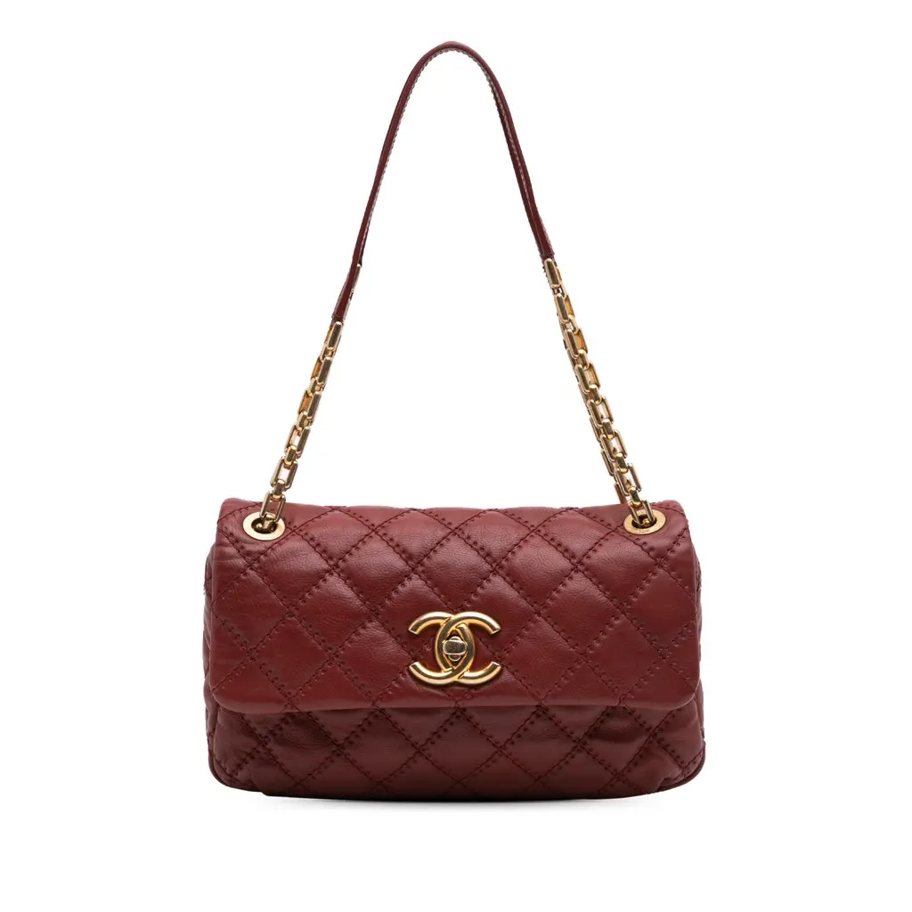Chanel Quilted Calfskin Ultimate Stitch Retro Chain Flap Red Leather Fair - Front View