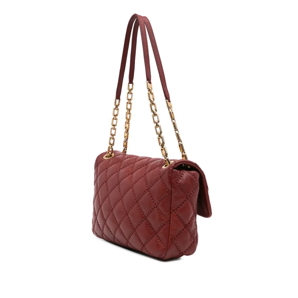 Chanel Quilted Calfskin Ultimate Stitch Retro Chain Flap Red Leather Fair - Back View