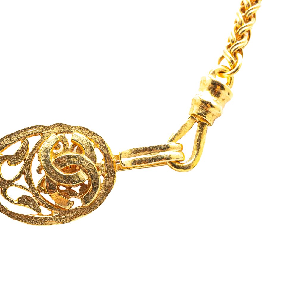 Chanel Gold Plated CC Oval Pendant Necklace - 3