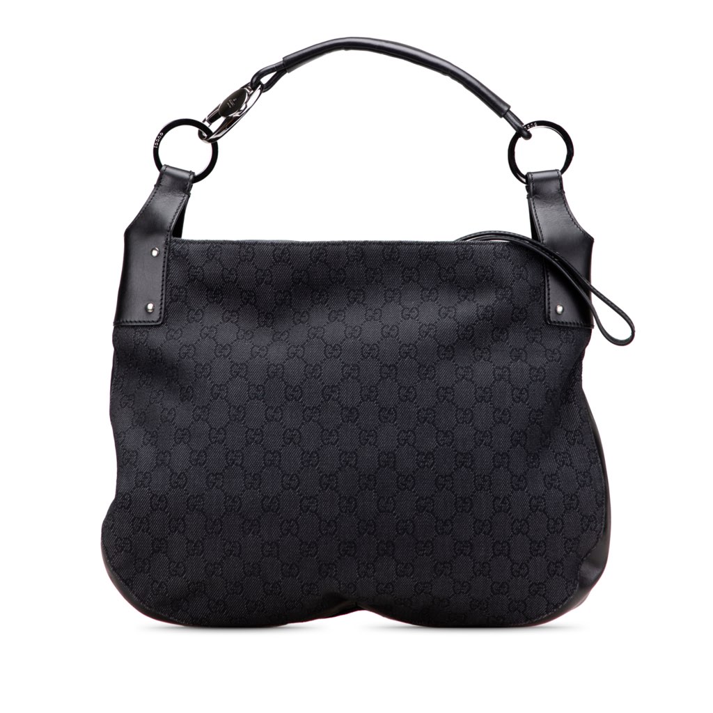 Gucci Large GG Denim Horsebit Classic Ring Hobo
