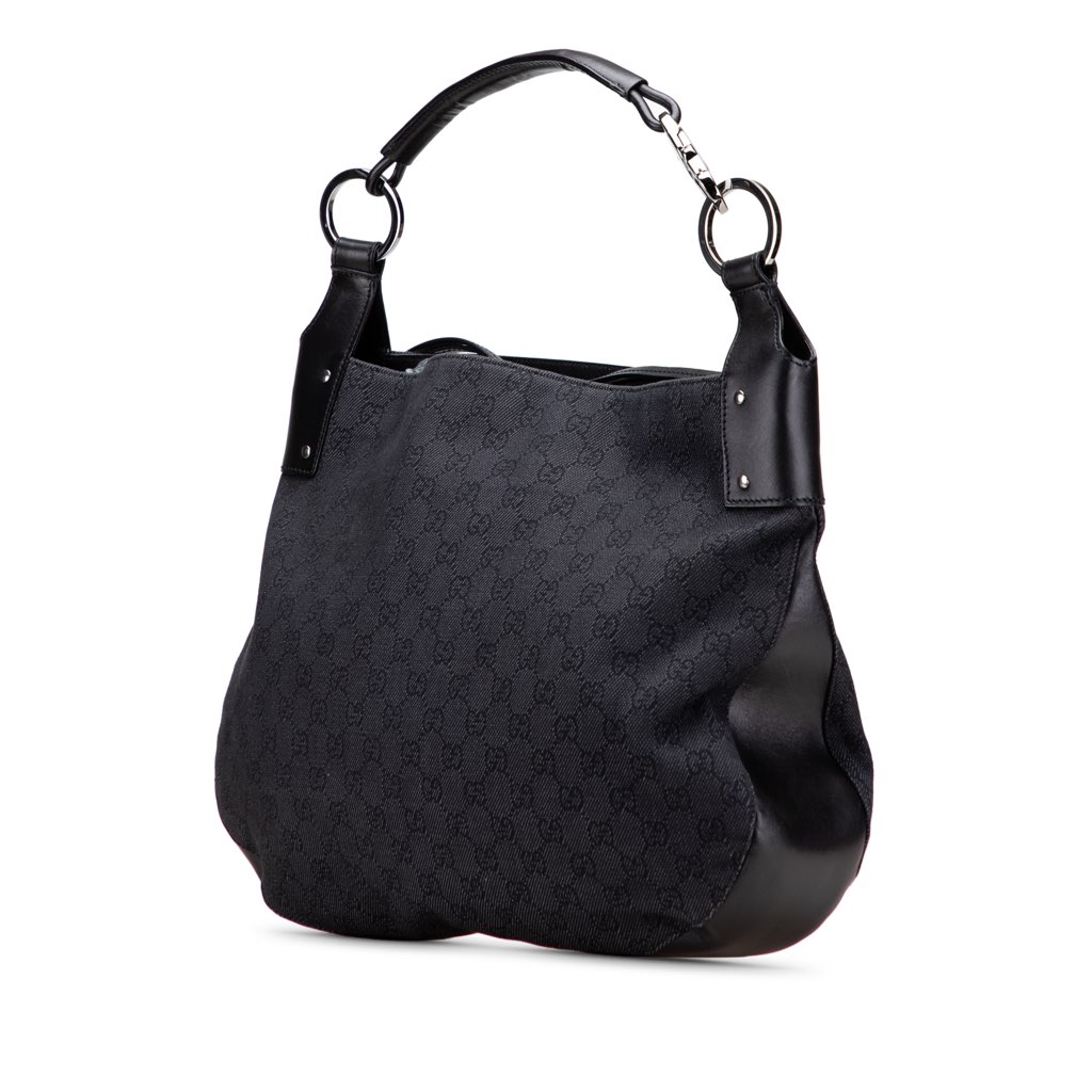 Gucci Large GG Denim Horsebit Classic Ring Hobo - 2