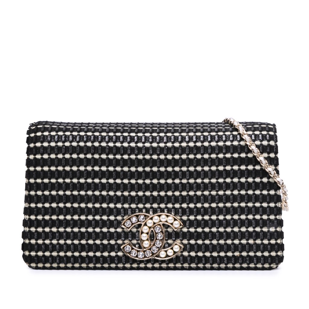 Chanel CC Bicolor Woven Lambskin Crystal Pearl Flap
