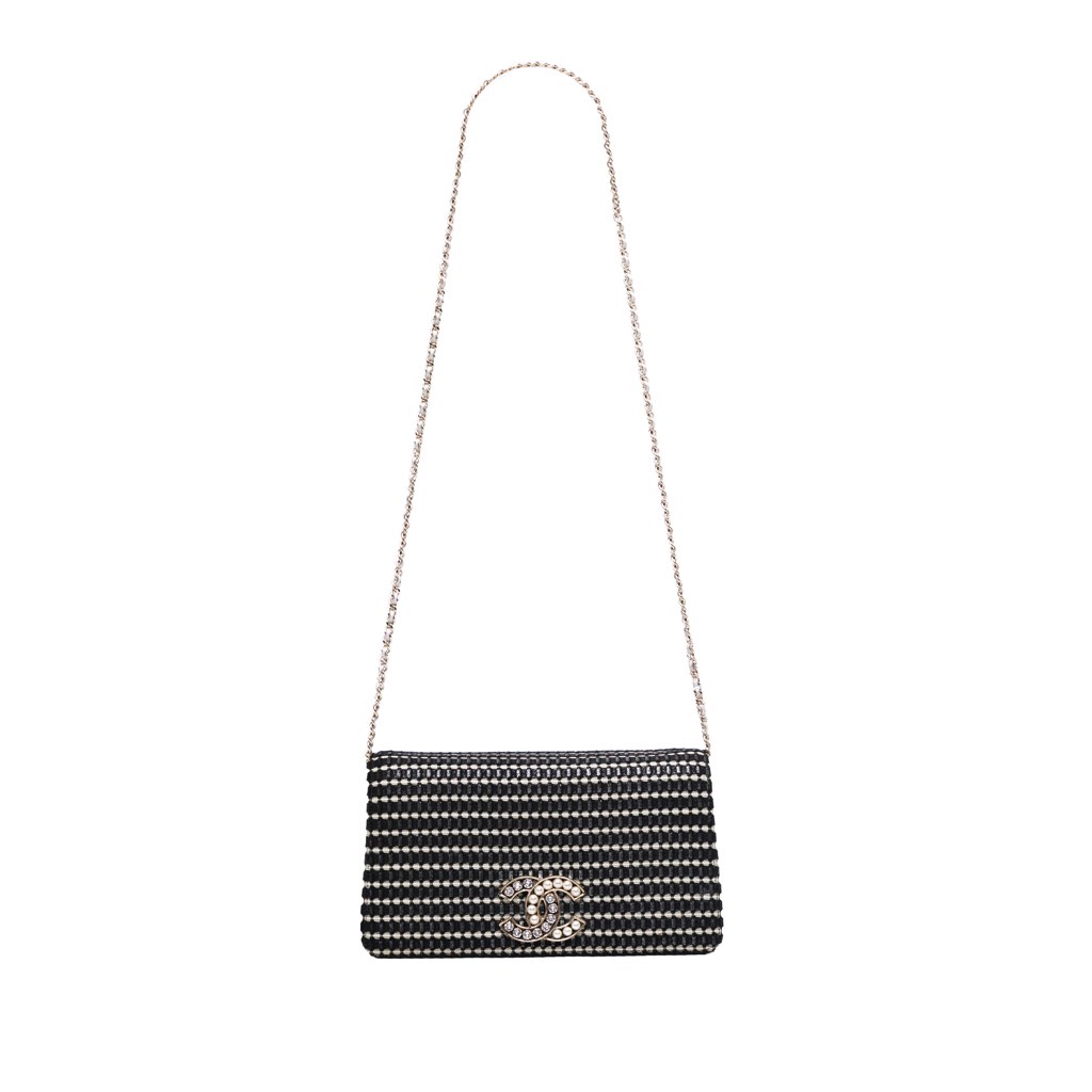 Chanel CC Bicolor Woven Lambskin Crystal Pearl Flap - Image 15