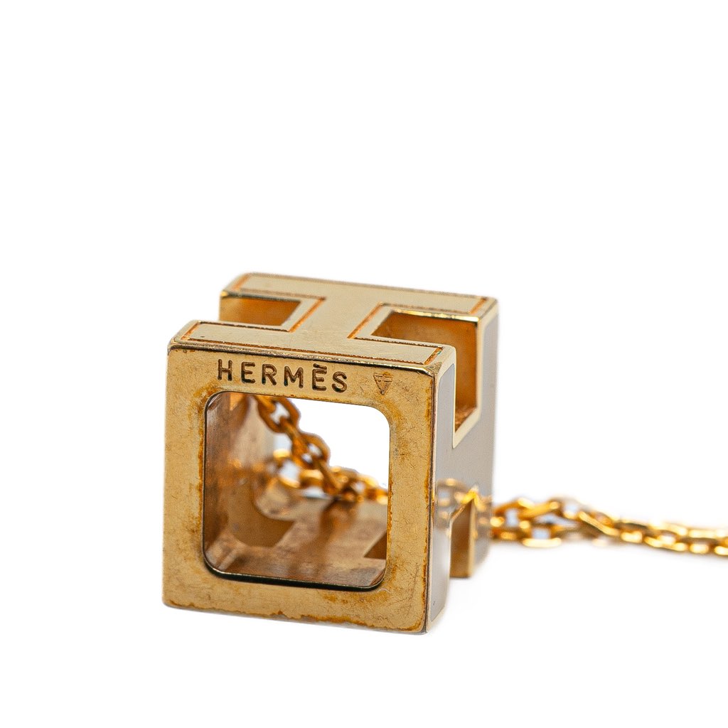 Hermès Gold Plated Cage dH Cube Necklace - 2
