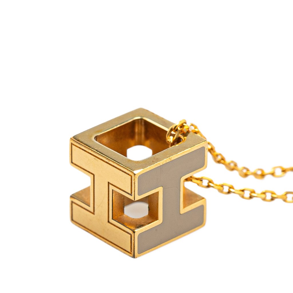 Hermès Gold Plated Cage dH Cube Necklace - 3