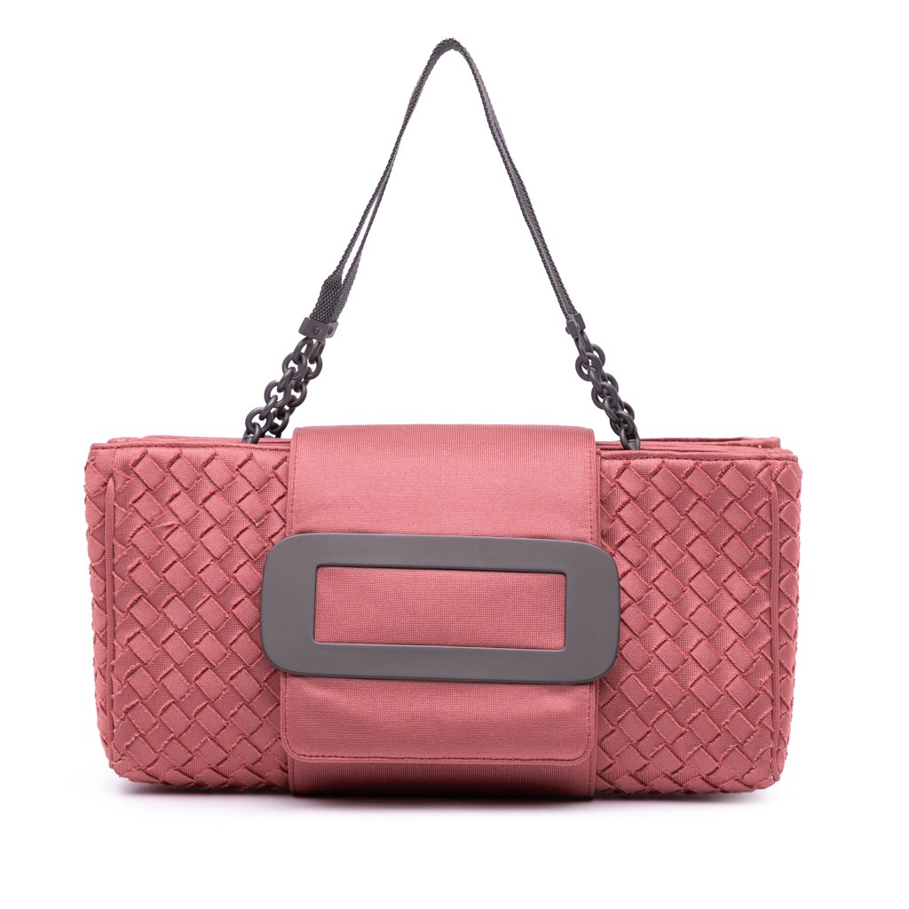 Bottega Veneta Canvas Intrecciato Buckle Flap Handbag