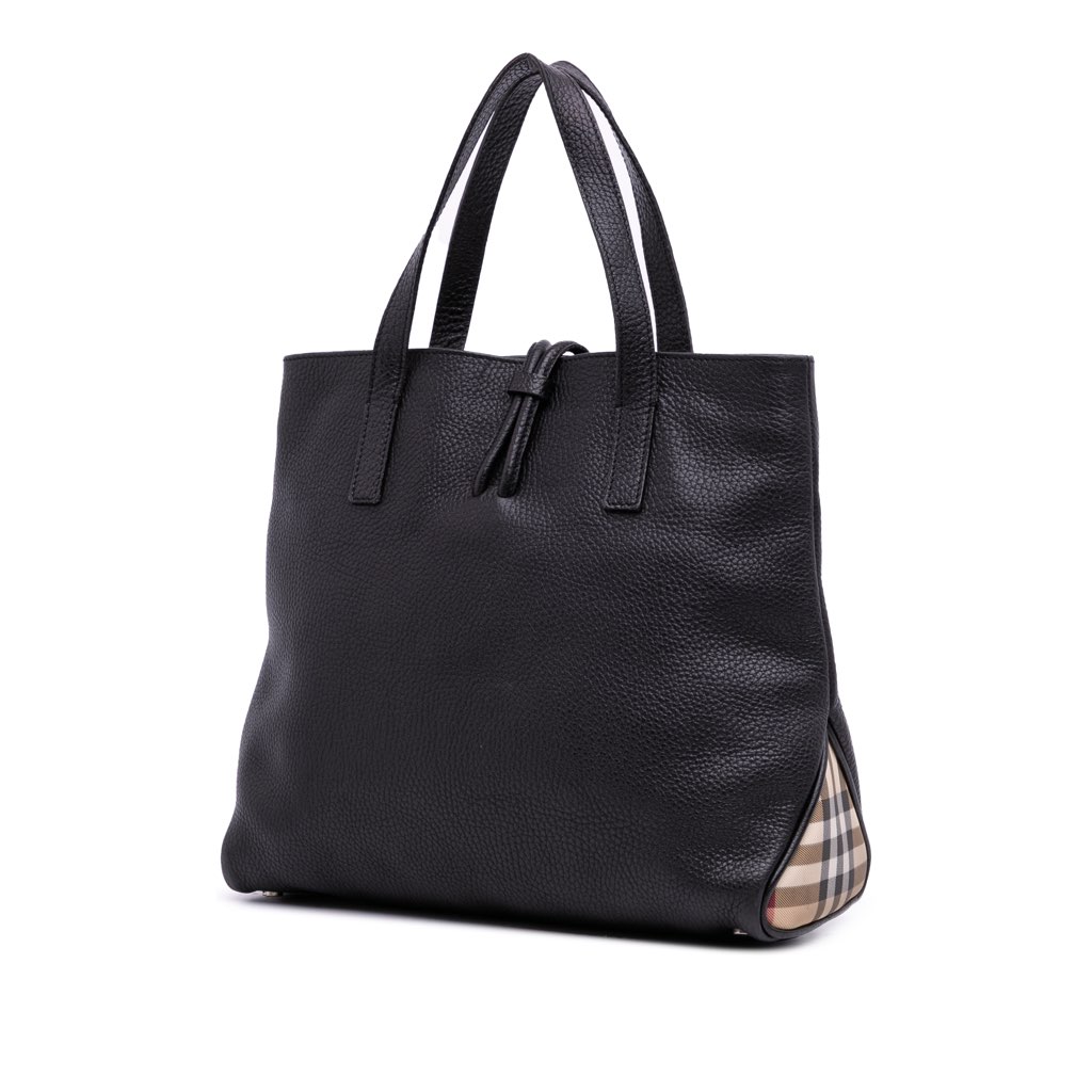 Burberry House Check Trimmed Grainy Calfskin Horn Toggle Tote - 2