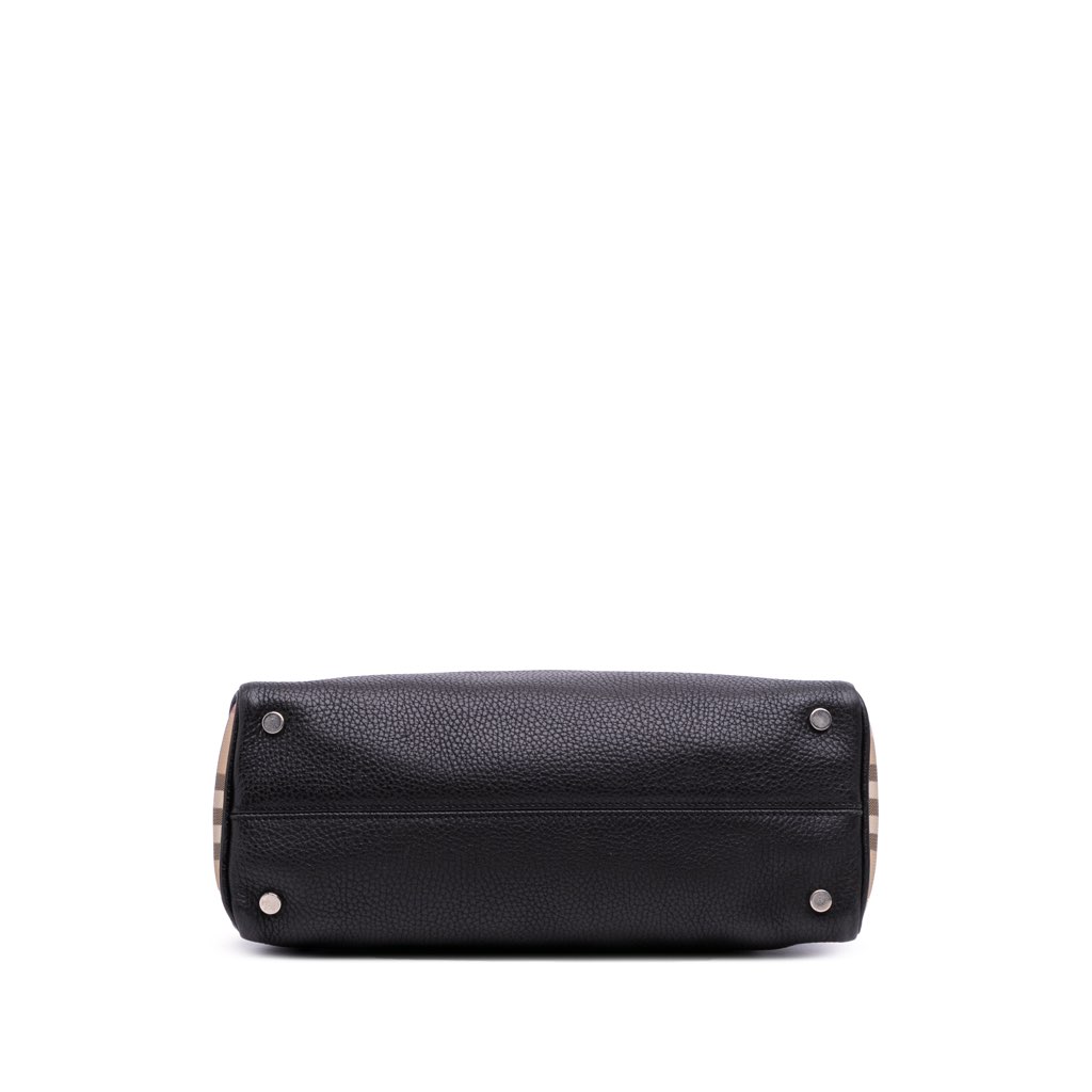 Burberry House Check Trimmed Grainy Calfskin Horn Toggle Tote - 3