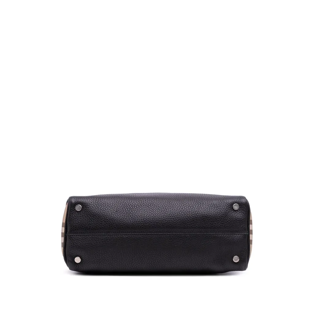 Burberry House Check Trimmed Grainy Calfskin Horn Toggle Tote Black Leather Good - Inside View