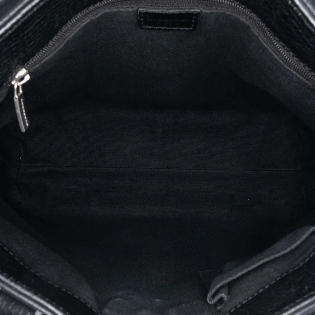 Burberry House Check Trimmed Grainy Calfskin Horn Toggle Tote Black Leather Good - Model View