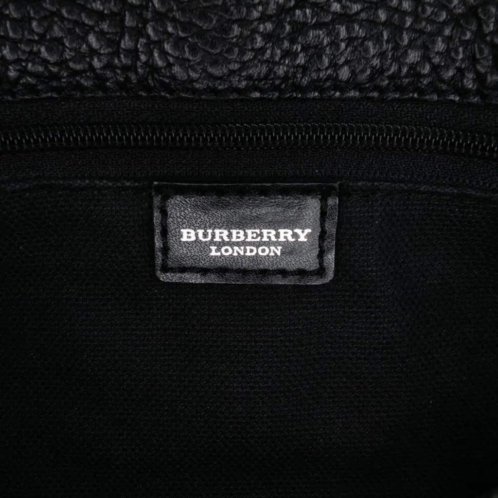 Burberry House Check Trimmed Grainy Calfskin Horn Toggle Tote Black Leather Good - Box View