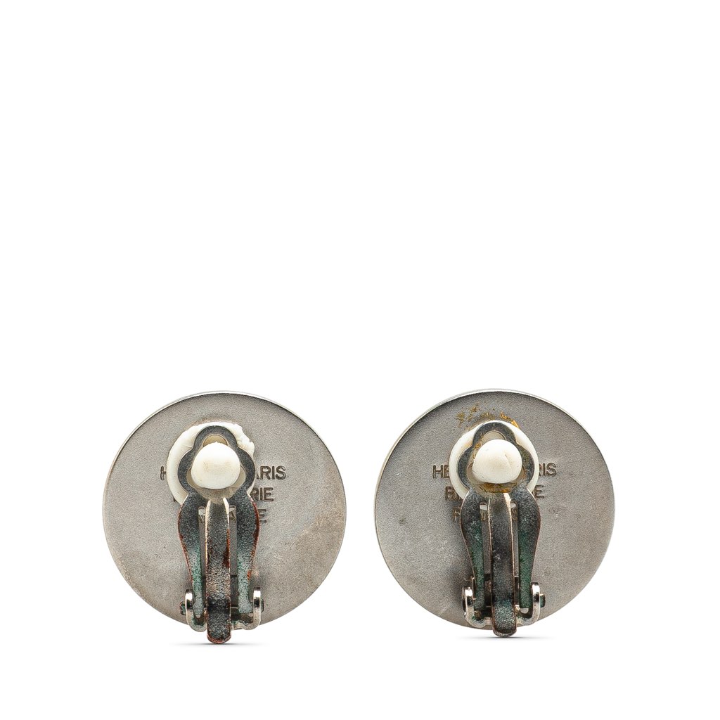 Hermès Palladium Plated Bijouterie Fantaisie Clou De Selle Clip On Earrings - Back view