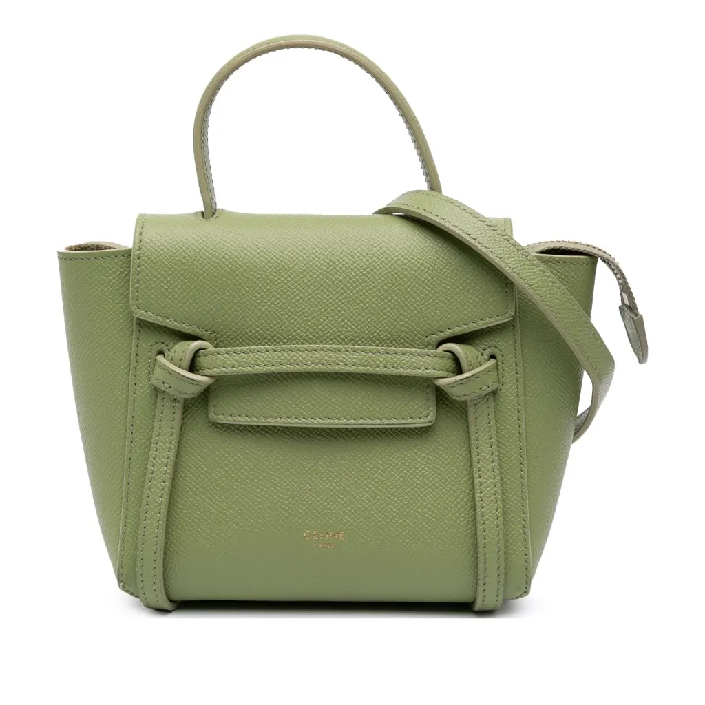 Celine Pico Grained Calfskin Belt Bag Green Leather Very good - Front View