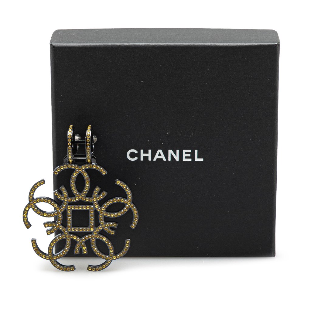 Chanel Brass CC Crystal Single Clip On Earring - 4