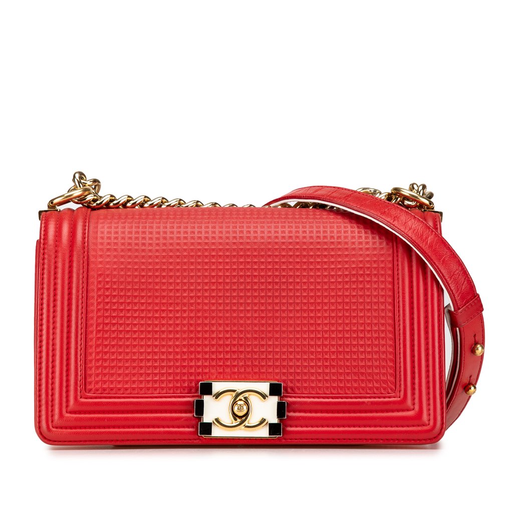 Chanel Old Medium Lambskin Embossed Cube Boy Flap