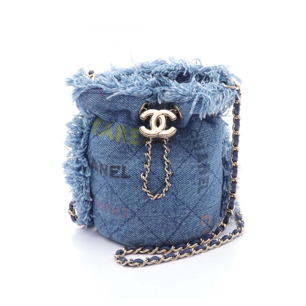 Chanel Mini Quilted Denim Mood Bucket with Chain