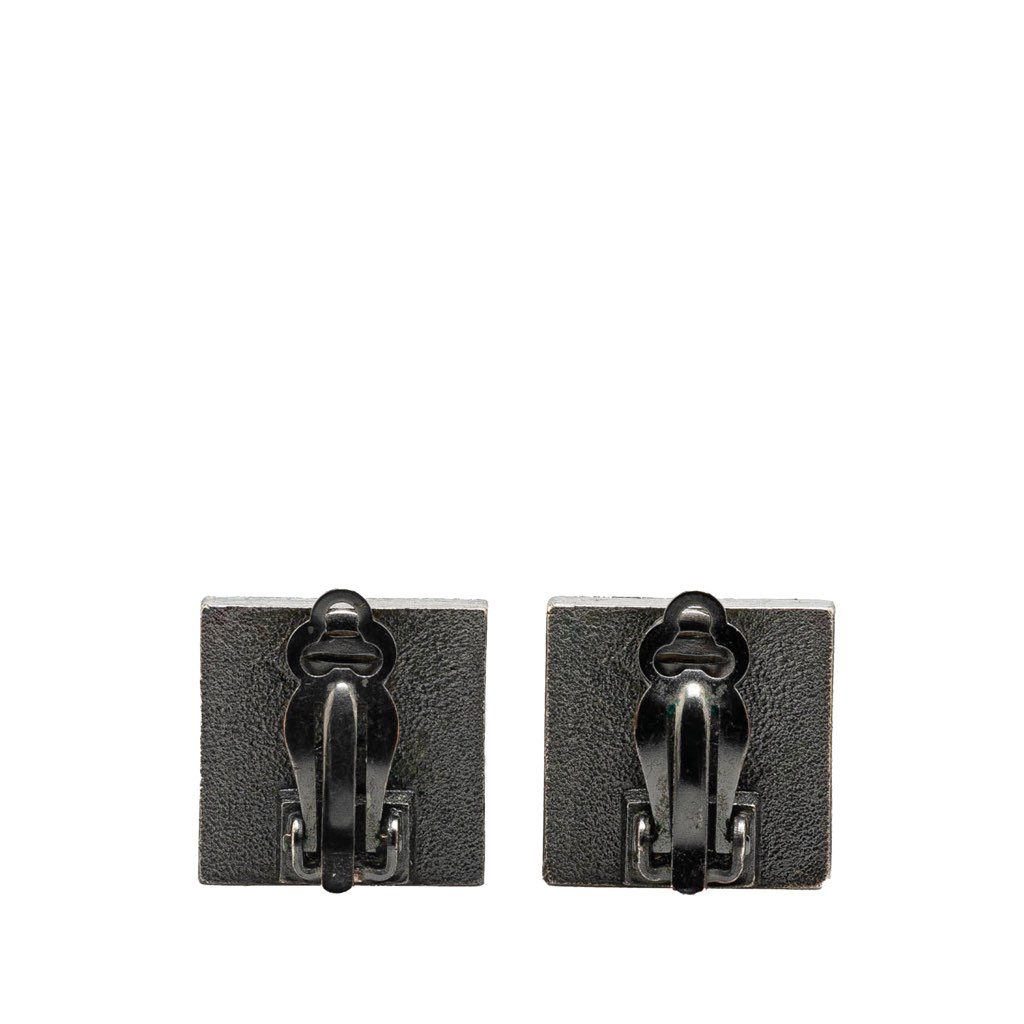 Chanel Silver Plated Square Crystal Clip On Earrings - 2