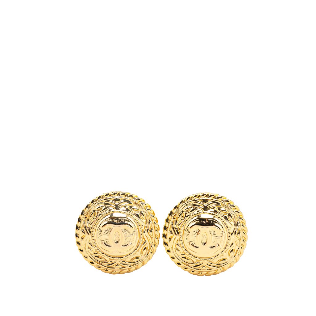Chanel Gold Plated CC Round Clip On Earrings