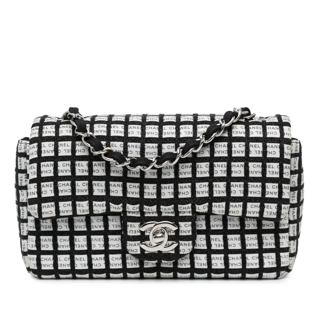 Chanel Mini Rectangular Classic Ribbon Tweed Double Flap White Tweed Very good - Front View
