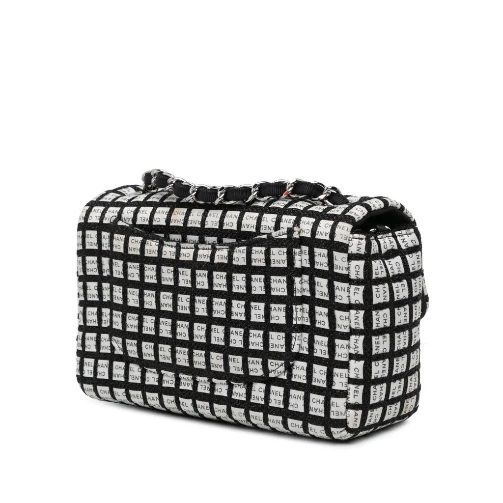 Chanel Mini Rectangular Classic Ribbon Tweed Double Flap White Tweed Very good - Back View