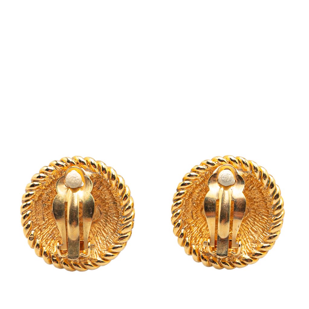 Chanel Gold Plated CC Button Clip on Earrings - 2