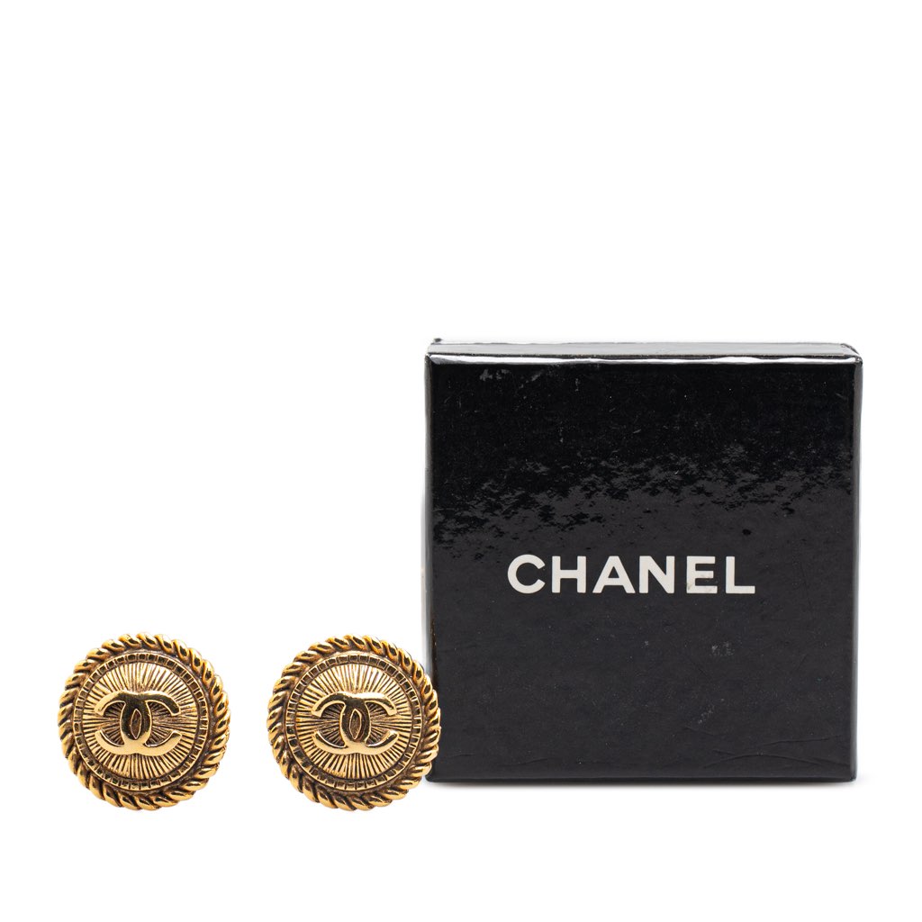 Chanel Gold Plated CC Button Clip on Earrings - 4