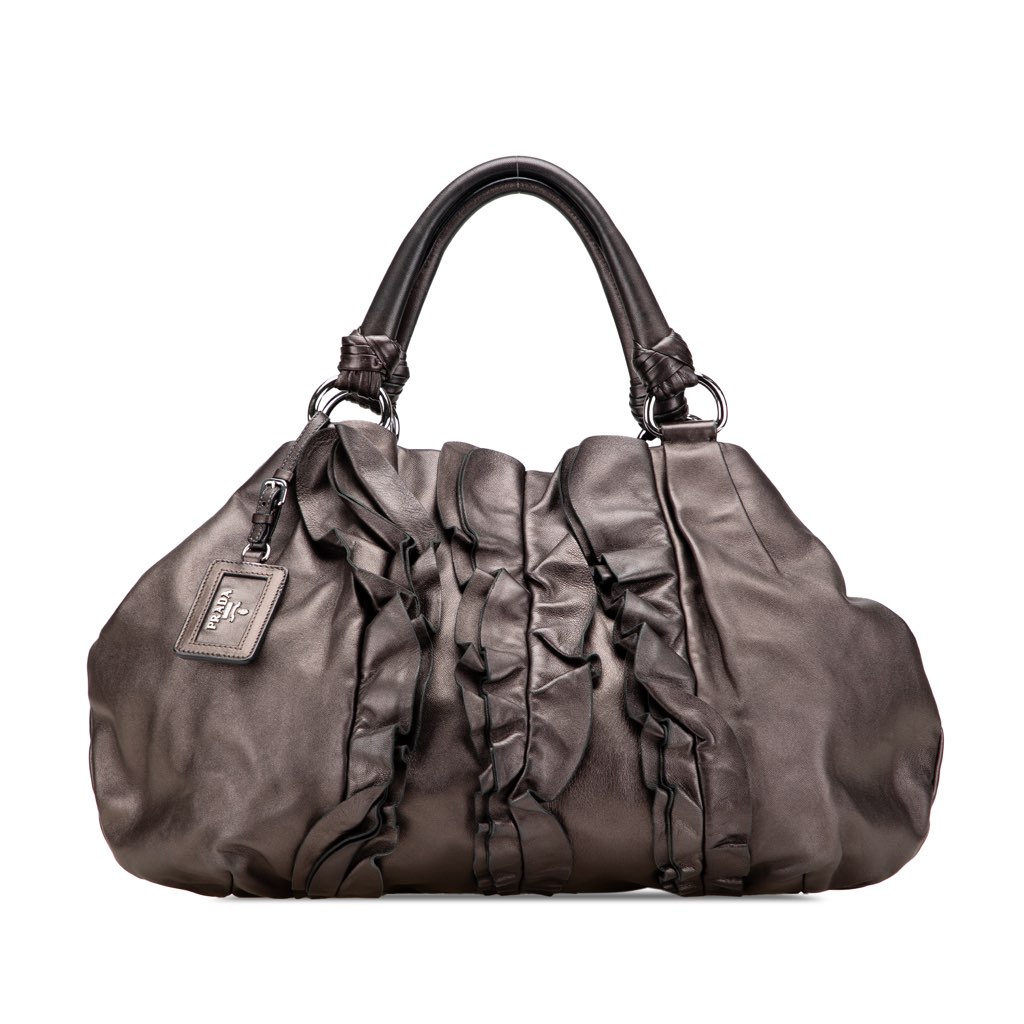 Prada Metallic Nappa Mordore Ruffle Tote