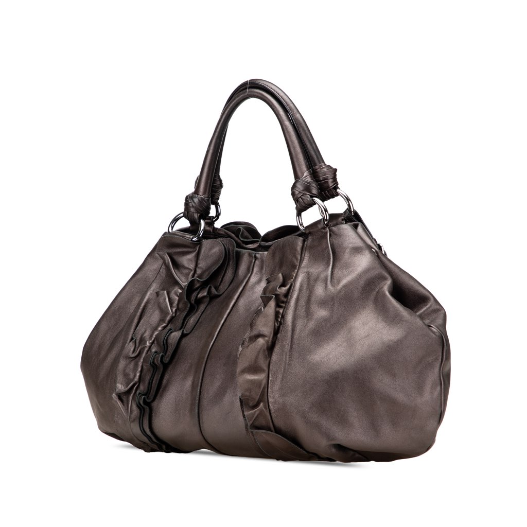 Prada Metallic Nappa Mordore Ruffle Tote - 2