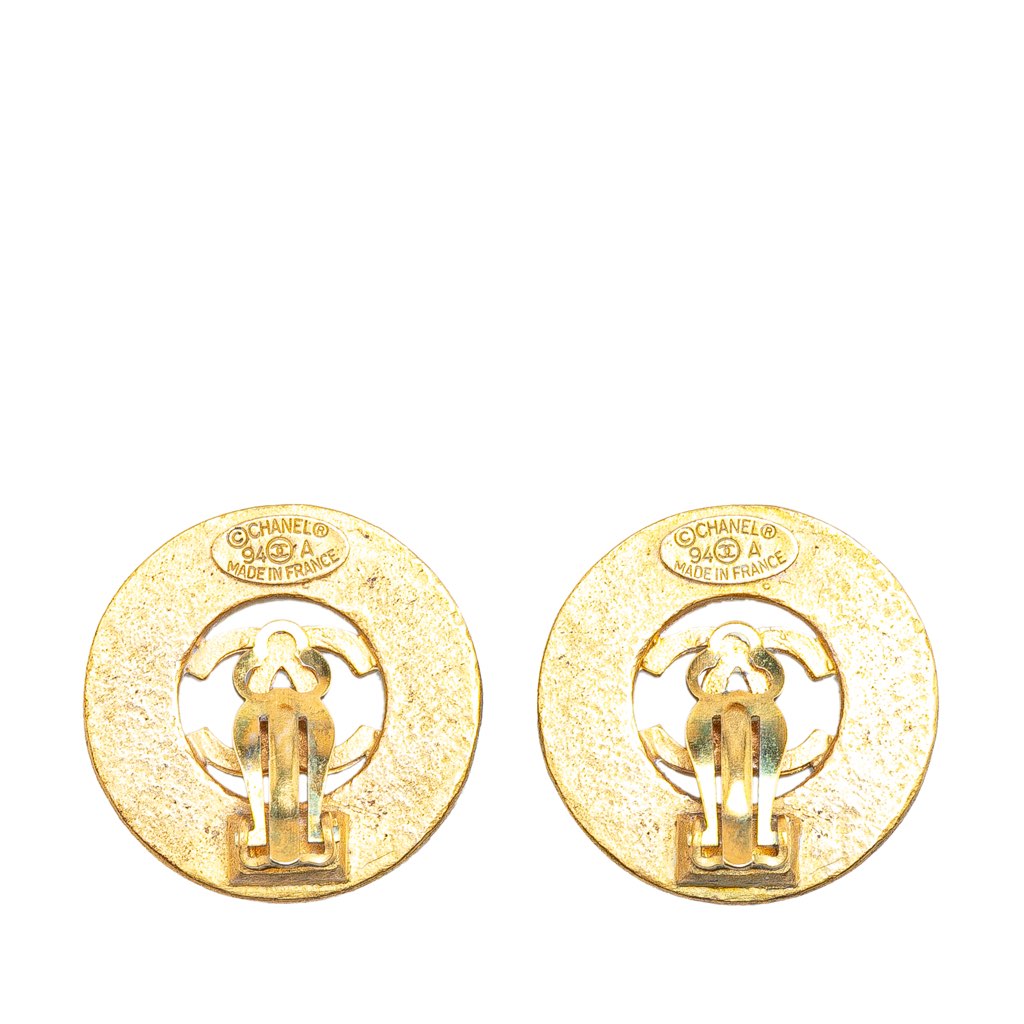 Chanel Gold Plated CC Round Clip on Earrings - 2