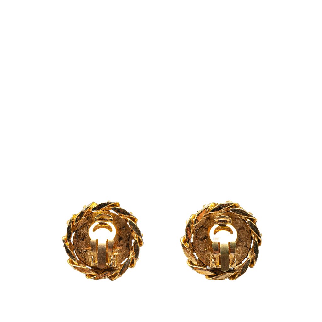 Chanel Gold Plated CC Crystal Clip On Earrings - Back view