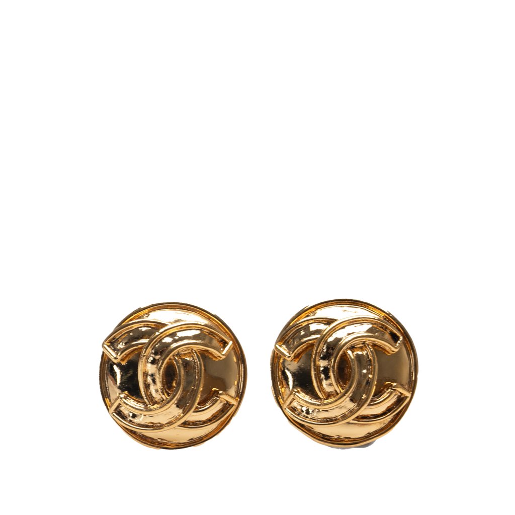 Chanel Gold Plated CC Round Clip On Earrings
