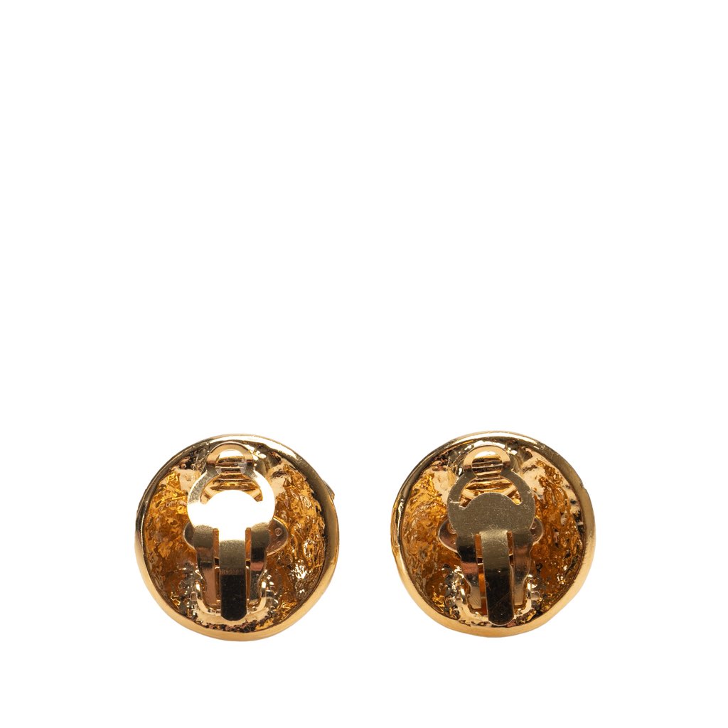 Chanel Gold Plated CC Round Clip On Earrings - Back view