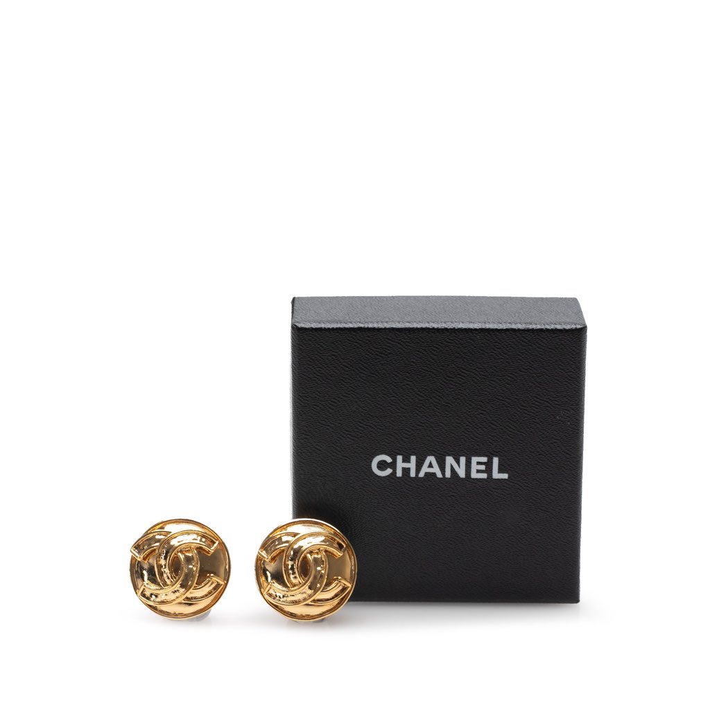 Chanel Gold Plated CC Round Clip On Earrings - 4