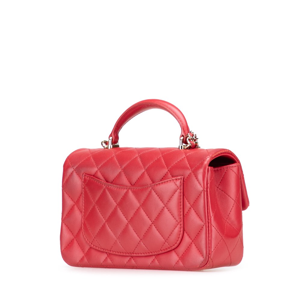 Chanel Mini Rectangular Lambskin Top Handle Single Flap - Back view