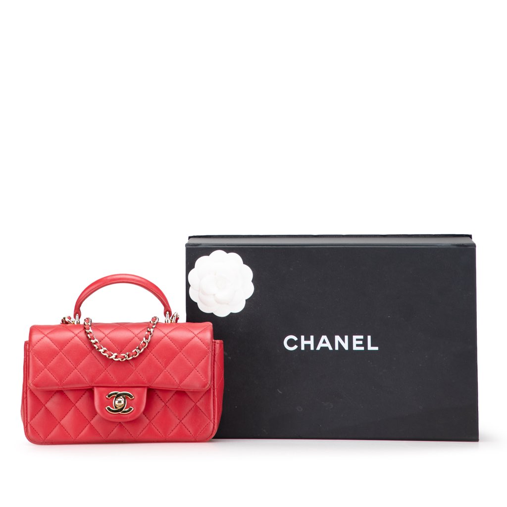 Chanel Mini Rectangular Lambskin Top Handle Single Flap - Image 12