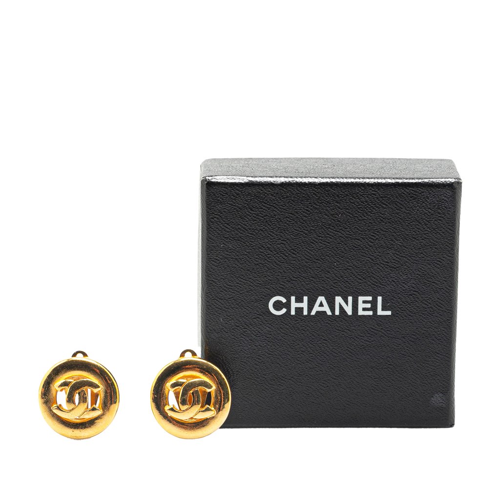 Chanel Gold Plated CC Round Clip On Earrings - 4