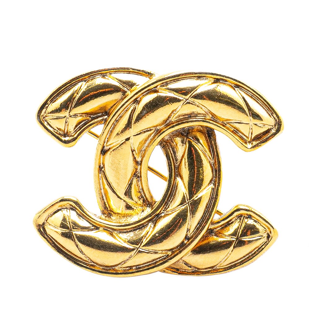 Chanel Gold Plated CC Quilted Brooch