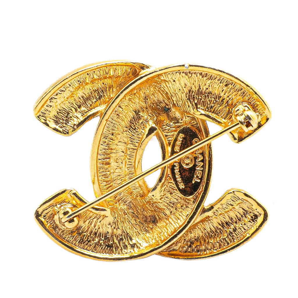 Chanel Gold Plated CC Quilted Brooch - Back view