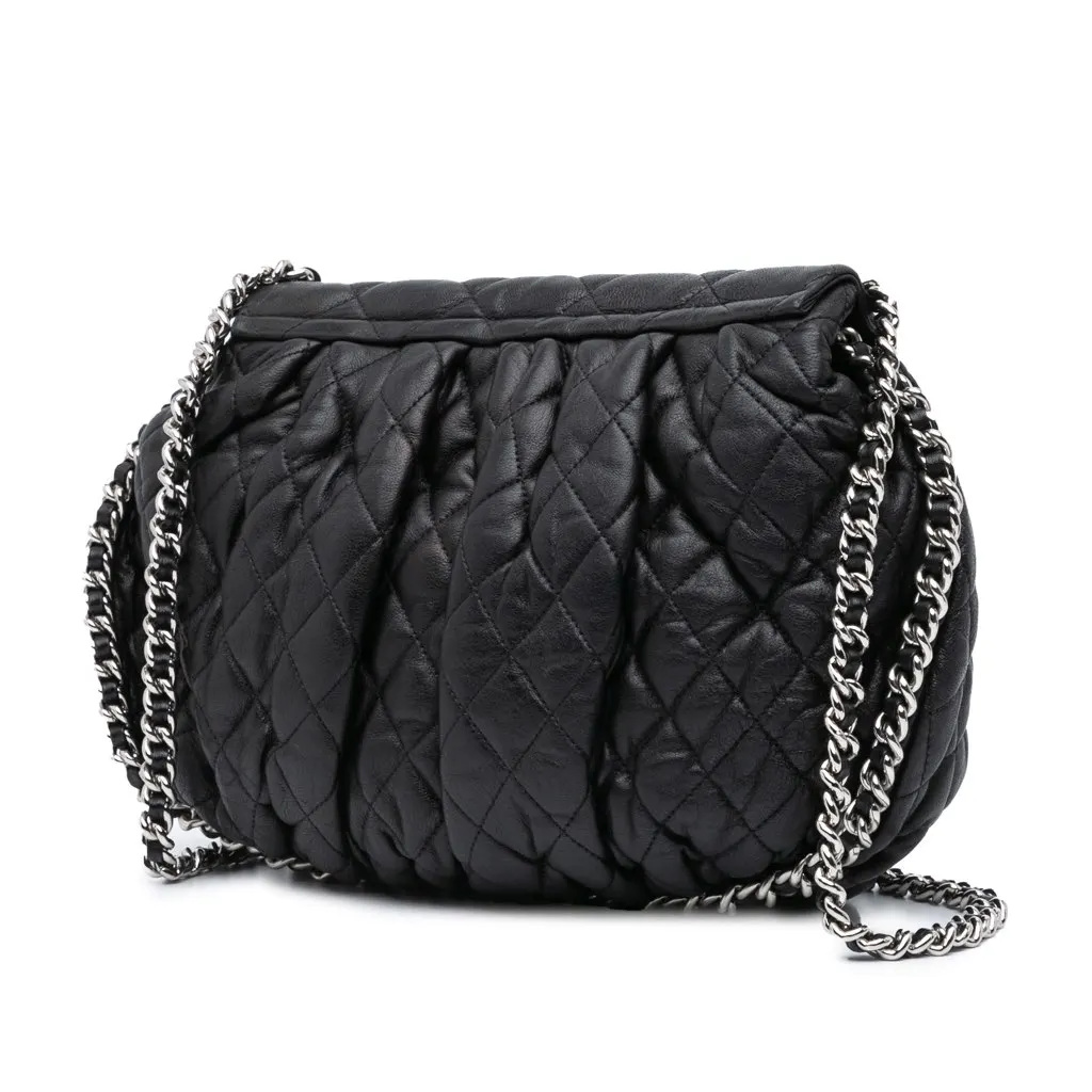 Chanel Large Lambskin Chain Around Flap Black Leather Good - Back View