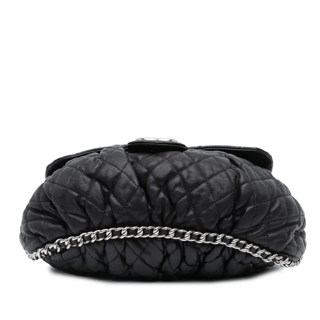 Chanel Large Lambskin Chain Around Flap Black Leather Good - Inside View