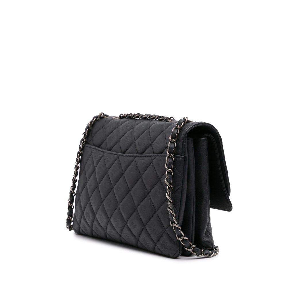 Chanel Small Quilted Grained Calfskin CC Round Clasp Accordion Flap - Back view