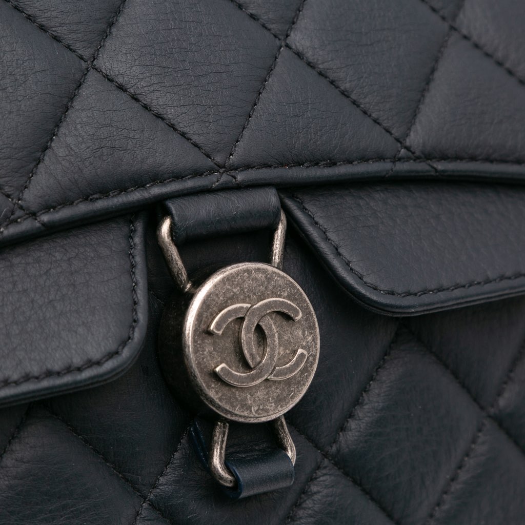 Chanel Small Quilted Grained Calfskin CC Round Clasp Accordion Flap - Image 11