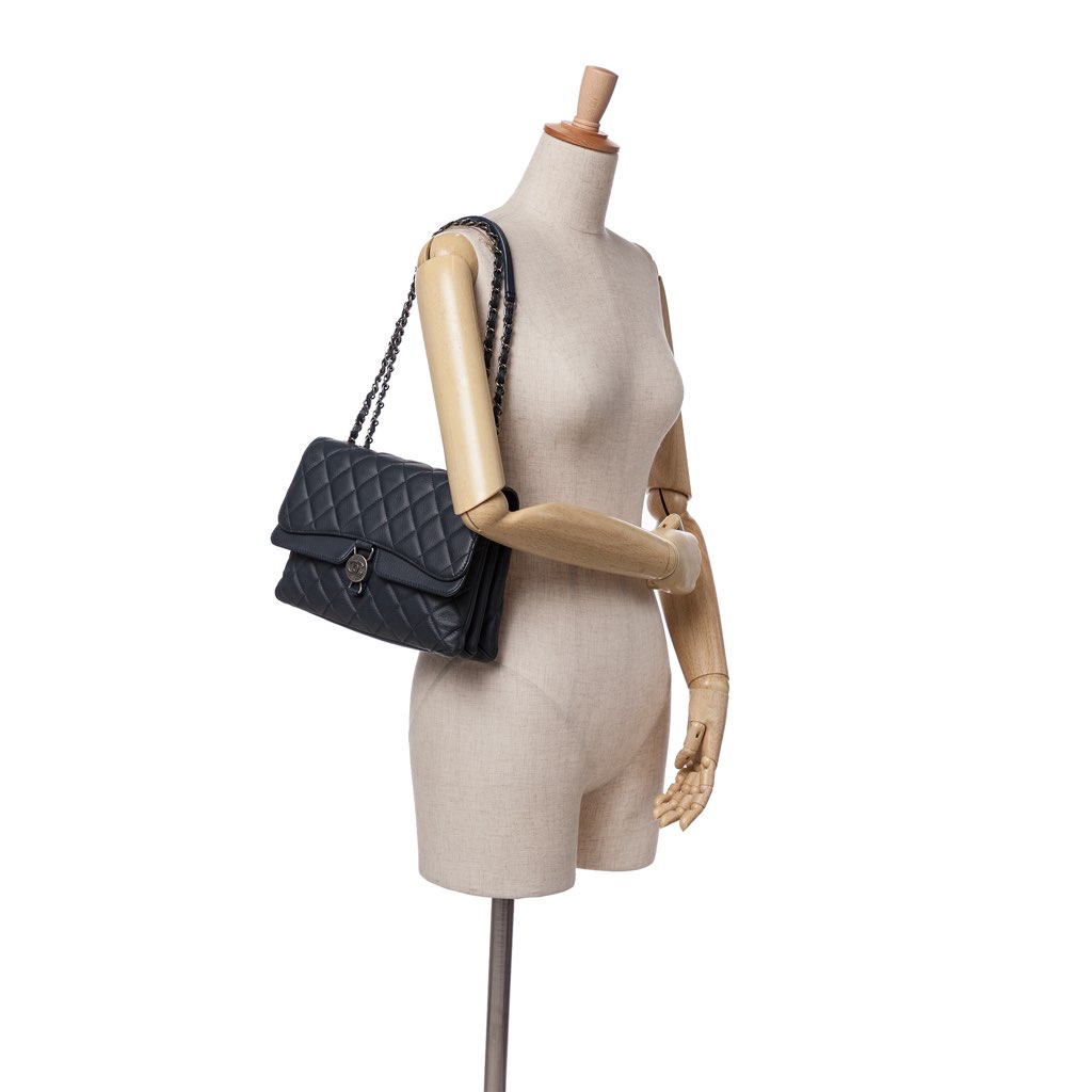 Chanel Small Quilted Grained Calfskin CC Round Clasp Accordion Flap - Image 12