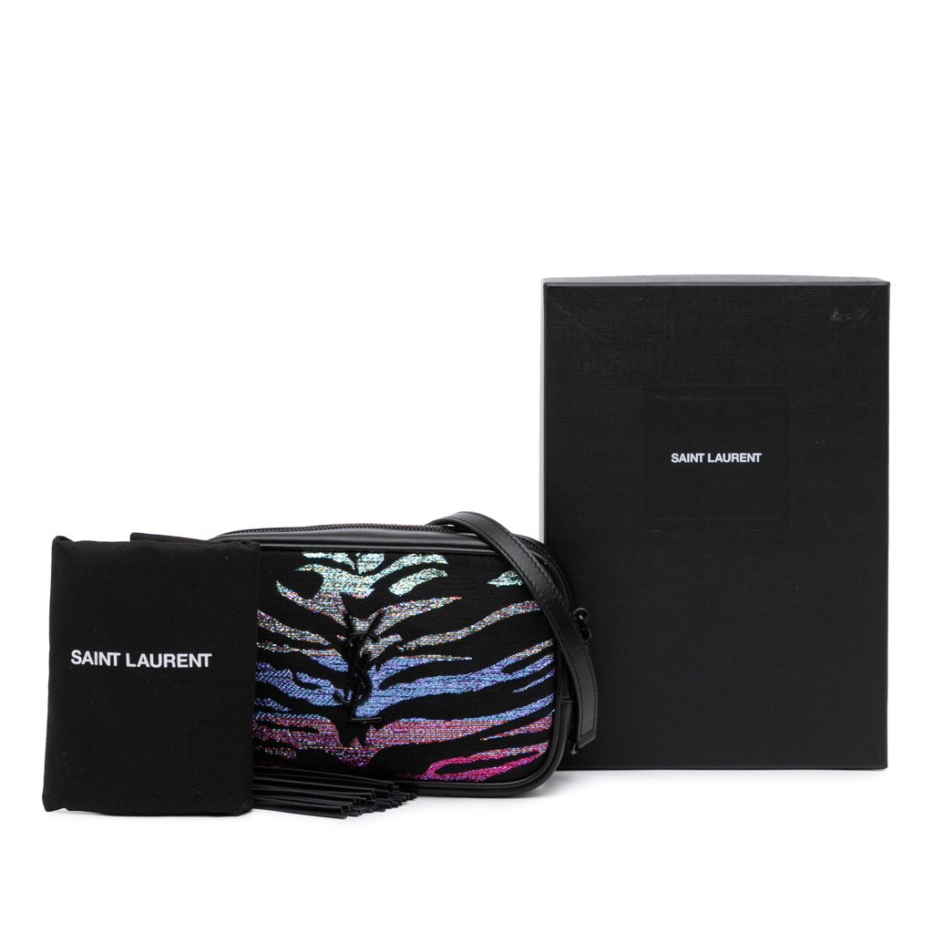 Saint Laurent Canvas Metallic Tiger Print Monogram Lou Camera Bag - Image 14