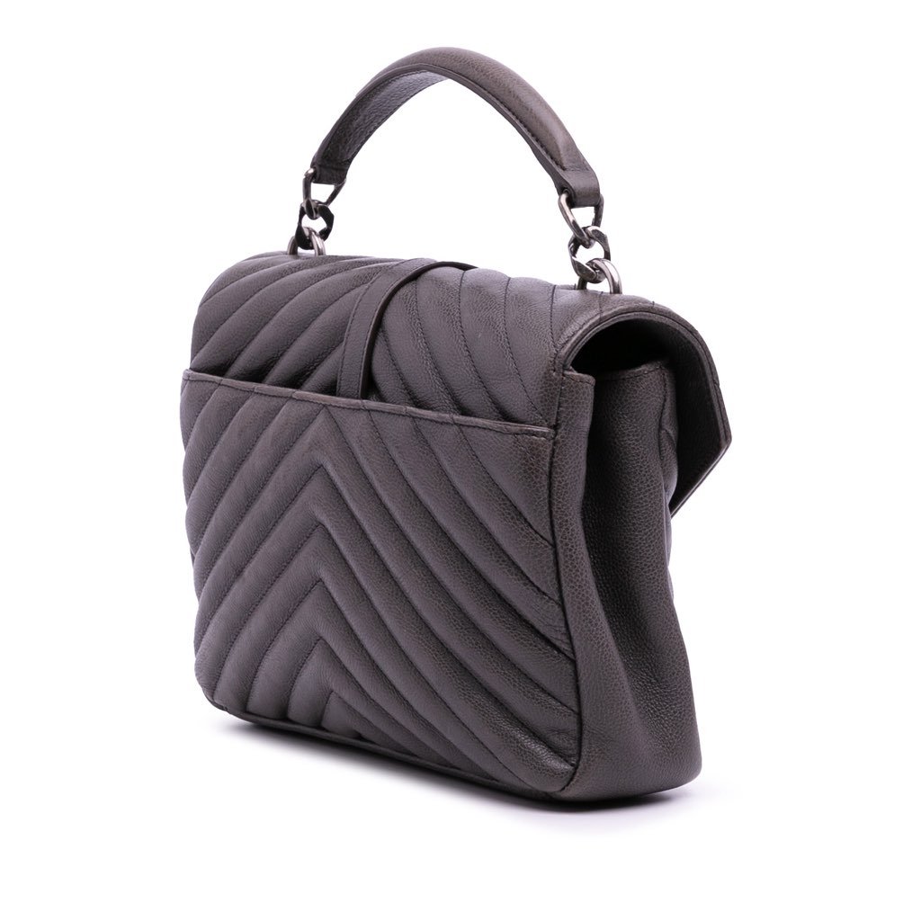 Saint Laurent Medium Quilted Chevron Sheepskin College Satchel - 2