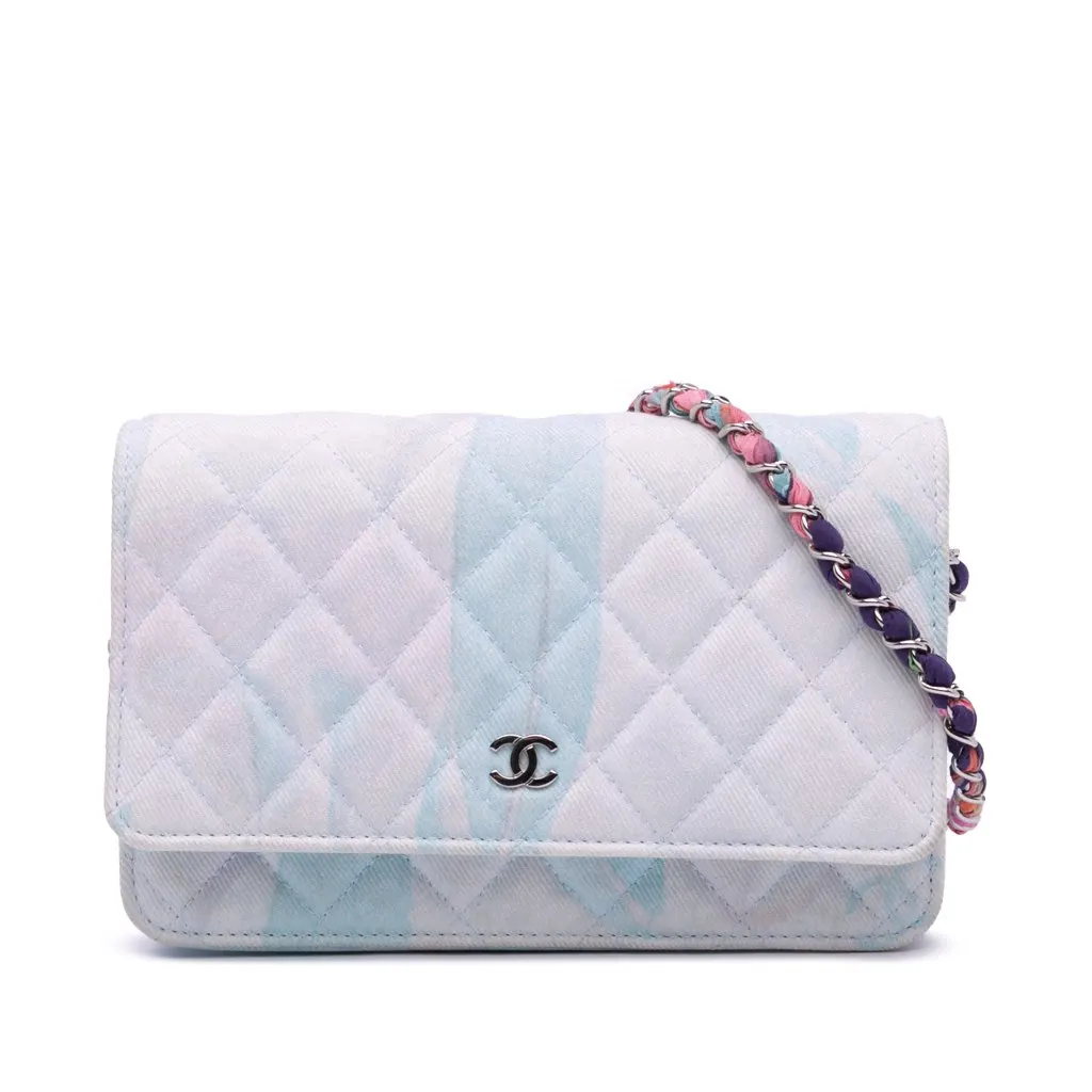 Chanel CC Quilted Canvas Jungle Jeans Wallet on Chain White Canvas Very good - Front View