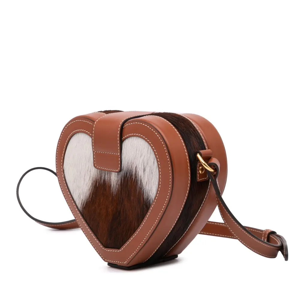 Celine Calfskin and Pony Hair Triomphe Heart Tambour Crossbody Brown Good - Back View