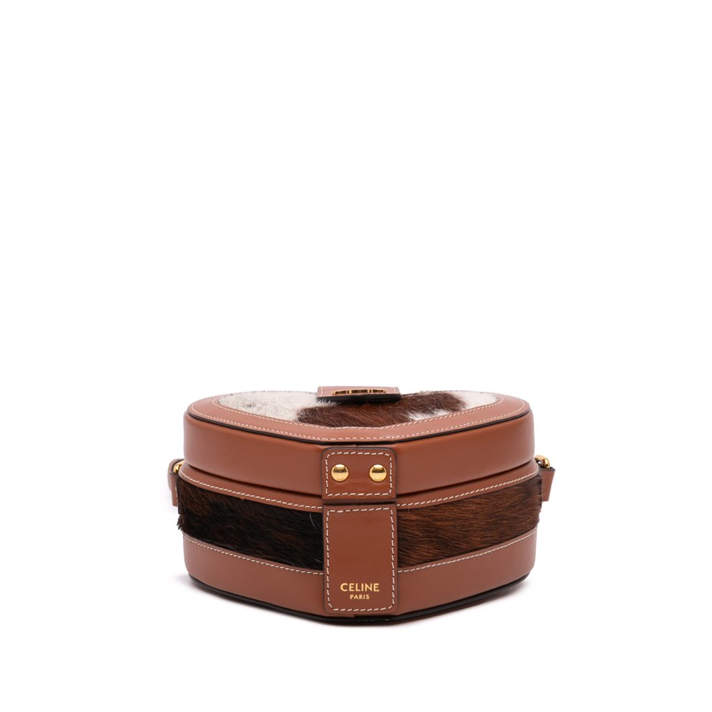 Celine Calfskin and Pony Hair Triomphe Heart Tambour Crossbody - 3