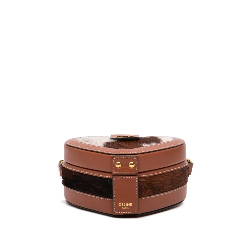Celine Calfskin and Pony Hair Triomphe Heart Tambour Crossbody Brown Good - Inside View