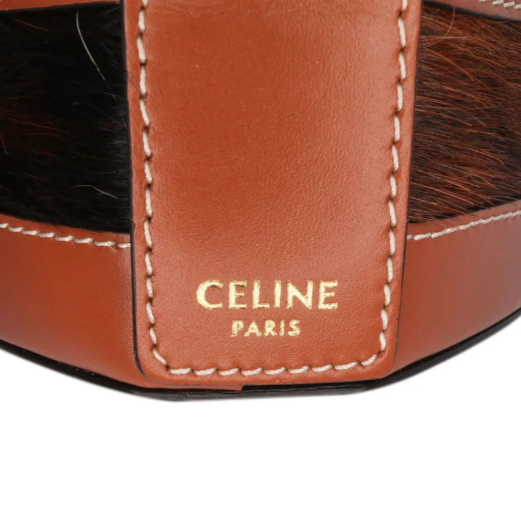 Celine Calfskin and Pony Hair Triomphe Heart Tambour Crossbody Brown Good - Box View